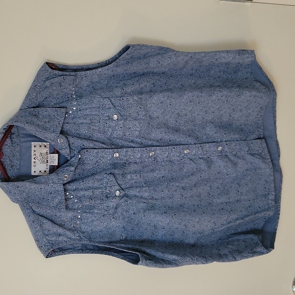 3/$30 VTG CRAZY COWGIRL Floral Rose Snap Button Sleeveless Rodeo Shirt - Picture 3 of 11